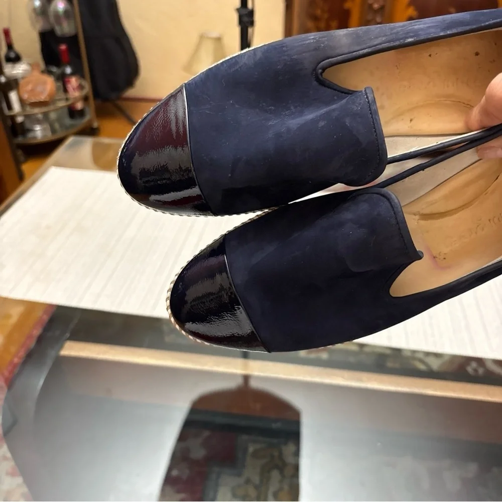 Paul Green Dark Blue and Black Slip-On Shoes , patent leather toe cup , size 8